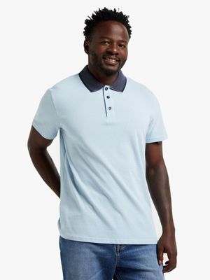 Jet Mens Light Blue Jacquard Golf Shirt