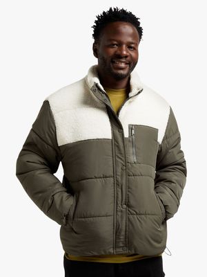 Jet Mens Stone/Sage Contrast Puffer jacket