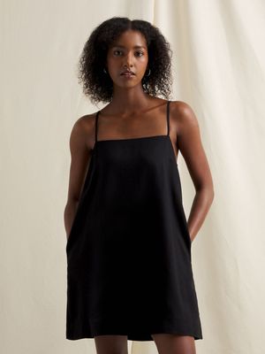 Women's Canvas Strappy Linen Blend Mini Dress Black