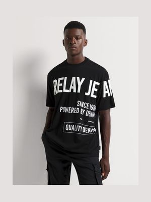 Men's Relay Jeans Multi Panel Graphic Black T-Shirt