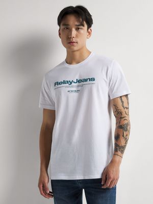 Men's Relay Jeans Turq Branded Graphic White T-Shirt