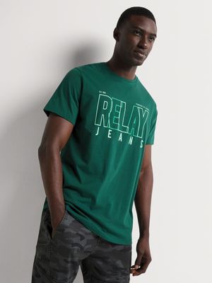 Men's Relay Jeans Slim Fit Outline Branded Graphic Green T-Shirt