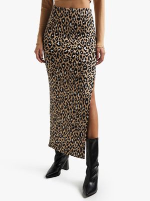 Women's Animal Print Co-Ord Maxi Skirt With Slit