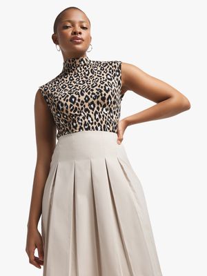 Women's Animal Print Co-Ord Funnel Neck Top