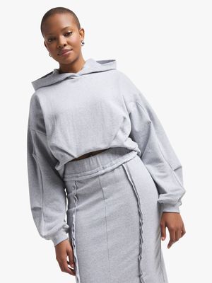 Women's Grey Fleece Curved Hem Sweat Top
