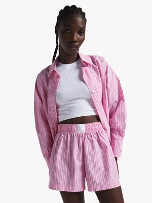 Women's Pink Striped Co-Ord Shorts