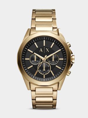 Armani Exchange Black Dial Gold Plated Stainless Steel Chronograph Bracelet Watch