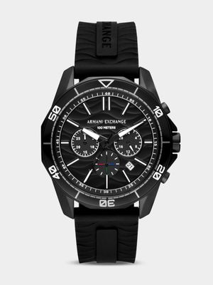 Armani Exchange Black Plated Stainless Steel Black Silicone Chronograph Watch