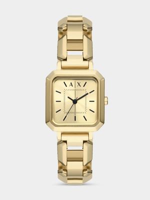 Armani Exchange Gold Plated Stainless Steel Octagonal Bracelet Watch