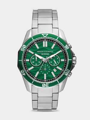 Armani Exchange Green Dial Stainless Steel Chronograph Bracelet Watch