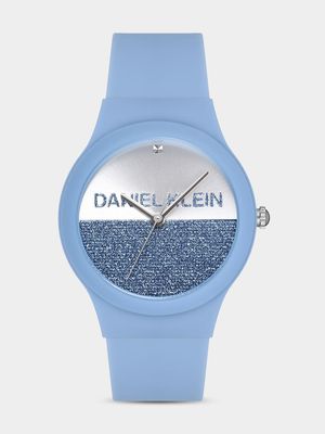 Daniel Klein Blue Plastic Silver & Blue Glitter Dial Silicone Watch