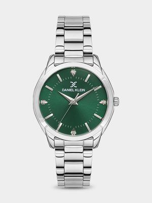 Daniel Klein Silver Plated Green Dial Stainless Steel Bracelet Watch