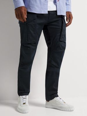 Fabiani Men's Zipped Utility Black Semi Coated Pants