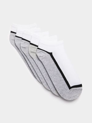 Men's White & Grey 5-Pack Trainer Socks