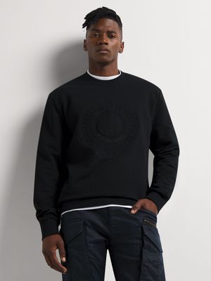 Fabiani Men's Crew Neck Black Plastasol Print Sweater