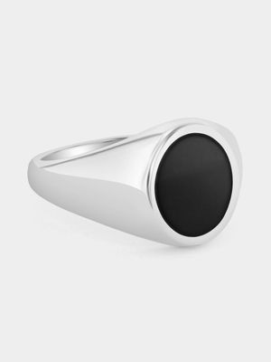 Stainless Steel Black Enamel Oval Signet Ring