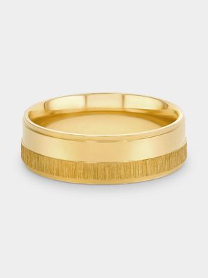 Stainless Steel Gold Plated Brushed Side Striped Ring