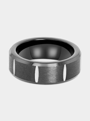 Stainless Steel Black Plated Brushed Groove Ring