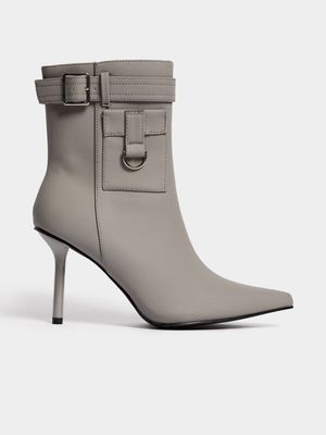Women's Grey Utility Ankle Heeled Boot