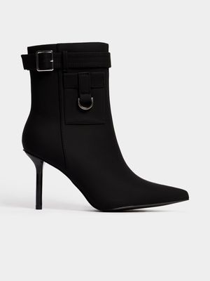 Women's Black Utility Ankle Heeled Boot