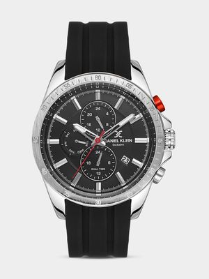 Daniel Klein Silver Plated Black Silicone Chronographic Watch