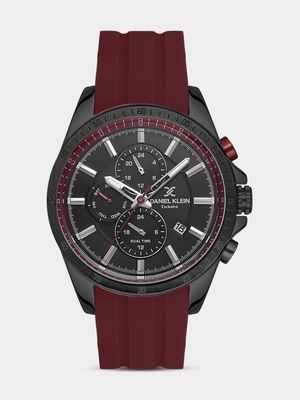 Daniel Klein Black Plated Red Silicone Chronographic Watch