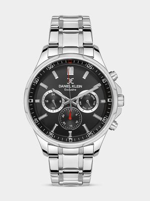 Daniel Klein Silver Plated Black Dial Chronographic Stainless Steel Bracelet Watch