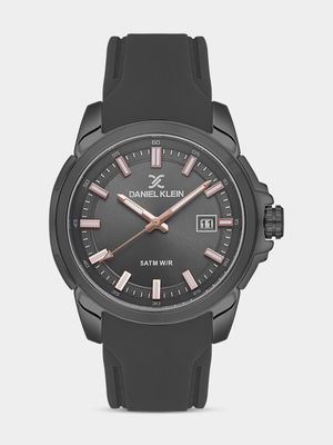 Daniel Klein Black Plated Grey Silicone Watch
