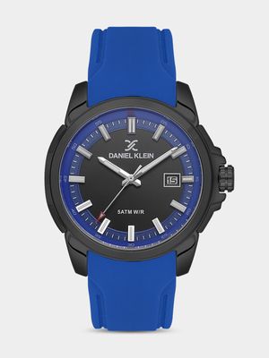 Daniel Klein Black Plated Blue Silicone Watch