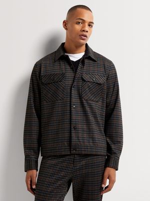 Men's Markham Smart Knitted Check Charcoal/Rust Shacket