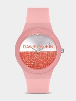 Daniel Klein Pink Plastic Silver Glitter Dial Silicone Watch