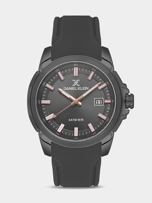 Daniel Klein Black Plated Grey Silicone Watch