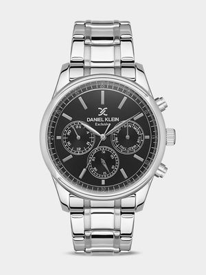 Daniel Klein Silver Plated Black Dial Chronographic Stainless Steel Bracelet Watch
