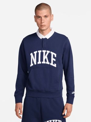 Nike Men's Club Fleece Long-Sleeve Fleece Navy Polo