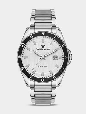 Daniel Klein Silver & Black Plated White Dial Stainless Steel Bracelet Watch