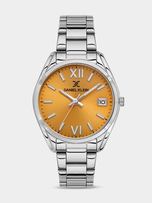 Daniel Klein Silver Plated Orange Dial Stainless Steel Bracelet Watch
