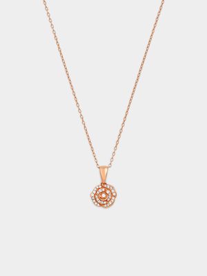 Rose Plated Sterling Silver Cubic Zirconia Rose Pendant