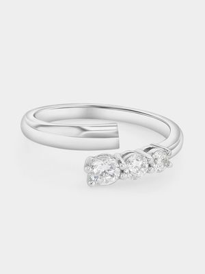 Sterling Silver Cubic Zirconia Three-Stone Open Ring