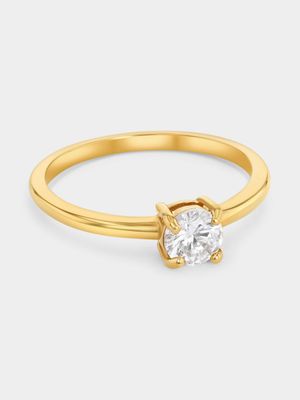 Gold Plated Sterling Silver Cubic Zirconia Round Solitaire Ring