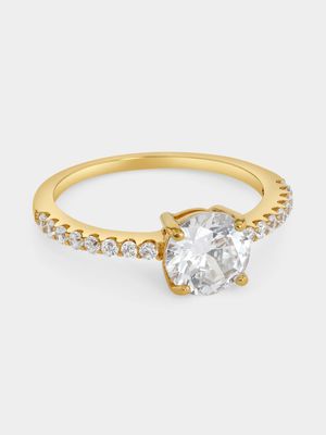 Gold Plated Sterling Silver Cubic Zirconia Round Solitaire Ring