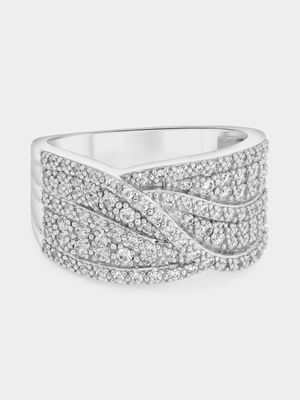 Sterling Silver Cubic Zirconia Pavé Crossover Ring