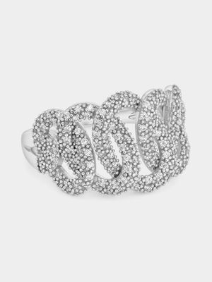 Sterling Silver Cubic Zirconia Pavé Chain Link Ring