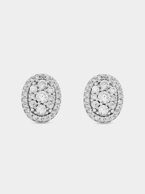 Sterling Silver Cubic Zirconia Multi-Stone Oval Stud Earrings