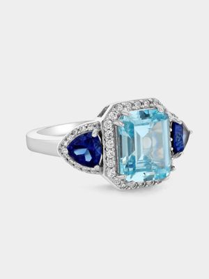 Sterling Silver Aquamarine & Sapphire Blue Majestic Ring