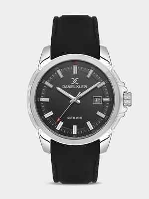Daniel Klein Silver Plated Black Silicone Watch