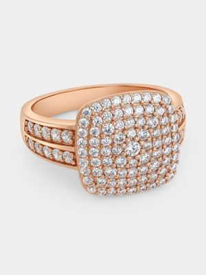 Rose Plated Sterling Silver Cubic Zirconia Cushion Pavé Ring