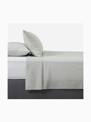 Chambray Silver Sage Stripe Flat Sheet & 2pc Pillowcase