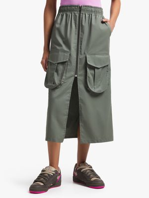 Women's Fatigue Front Zip Up Midi Skirt