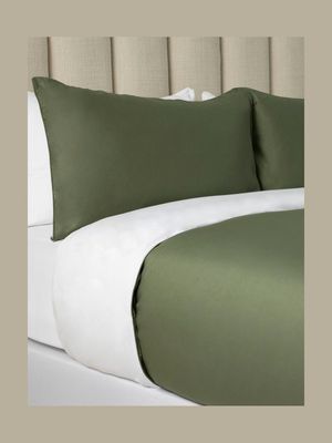 Everynight Reversible Cotton Duvet Cover Set Olive/White