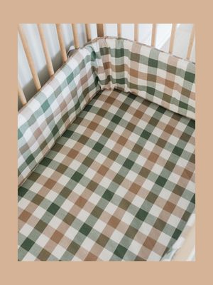 Phlo studio earthly check washed cotton cot bumper